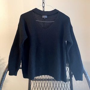 Black v neck cut out sweater